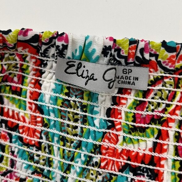 Eliza J Halter Maxi Dress Womens Size 6 Petite 6P Smocked Colorful Vacation - Picture 3 of 11